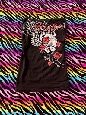 Y2K grunge goth rare 2000s Hustler Skull & Roses Slashed Tube Top